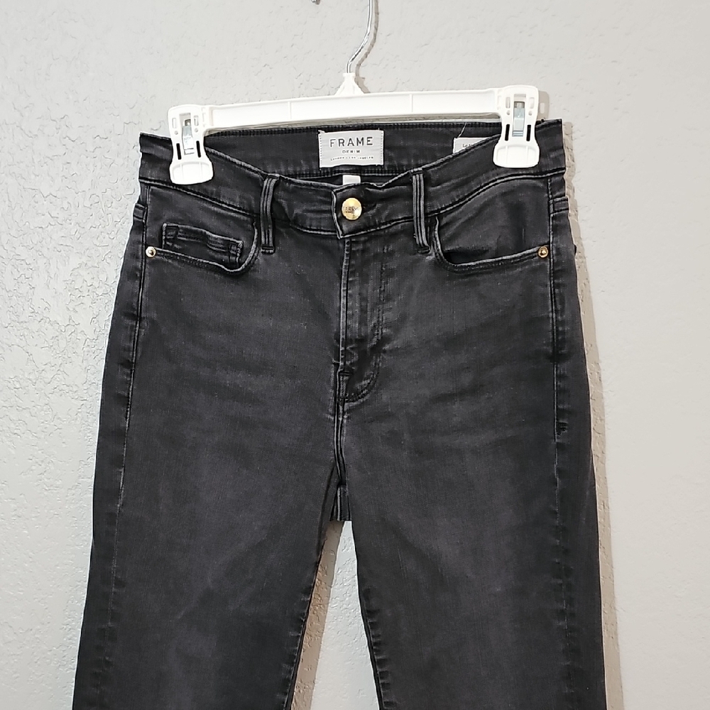 Frame Denim Black Le Nouveau Straight Ankle Jeans Womens 27 Stretchy High Rise - Picture 2 of 9